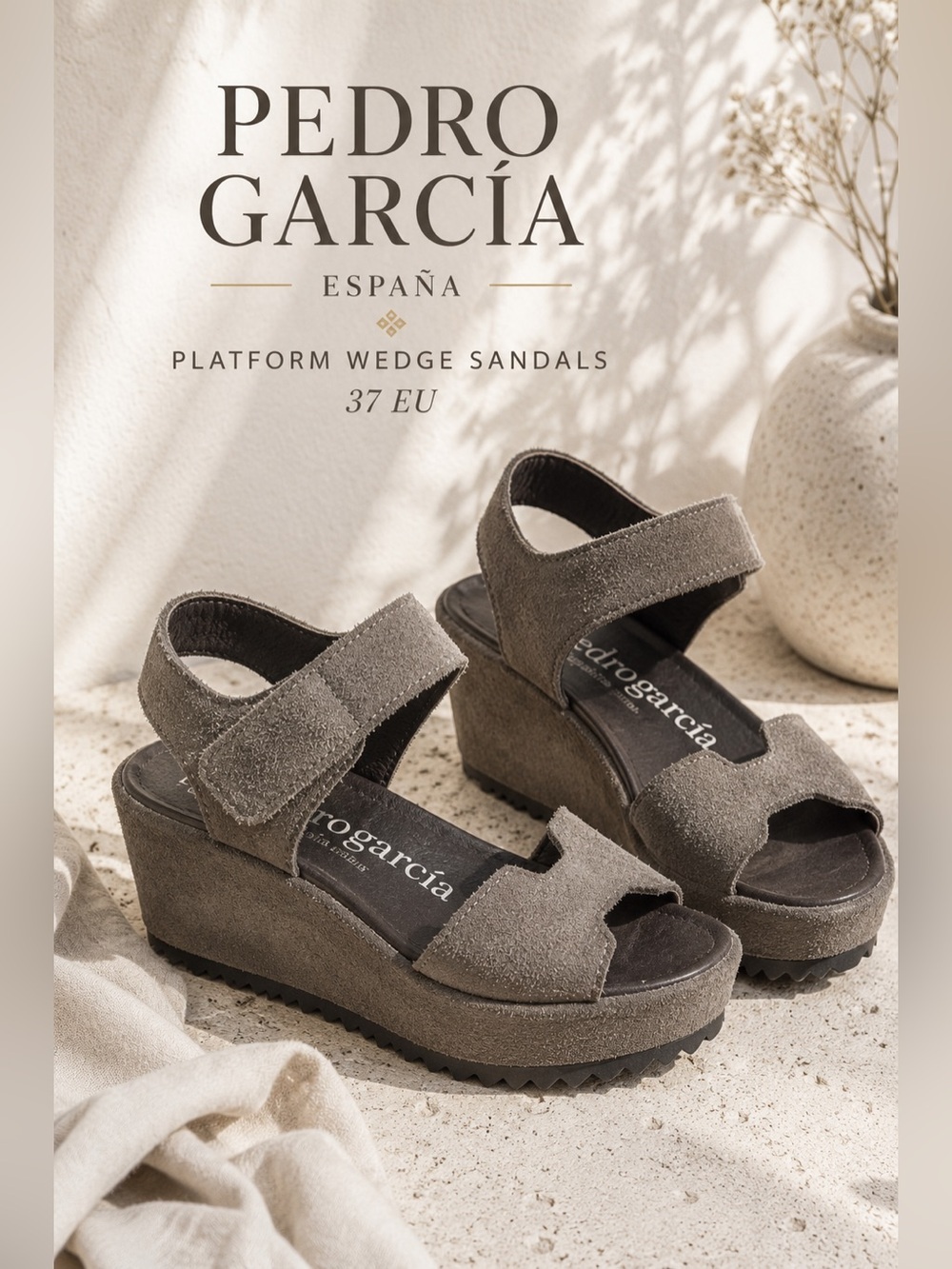 Pedro García Suede Platform Wedge Sandals Brown Size 37